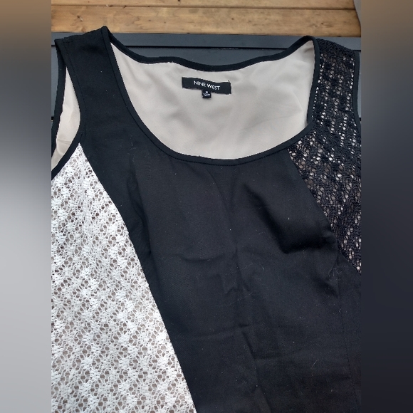 Nine West Black & White Sleeveless Dress, Size 12, Flared Skirt, Lace Ov… - Picture 2 of 12